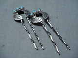 Fantastic Vintage Native American Navajo Blue Diamond Turquoise Sterling Silver Hairpins Old-Nativo Arts