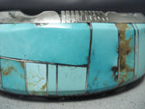 Heavy Thick Native American Navajo Turquois Einlay Sterling Silver Bracelet-Nativo Arts