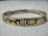 Detailed Vintage Native American Navajo 14k Gold Sterling Silver Detailed Link Bracelet Old-Nativo Arts