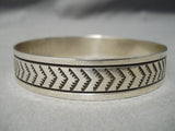 Exceptional Vintage Native American Navajo Hand Tooled Sterling Silver Bangle Bracelet-Nativo Arts