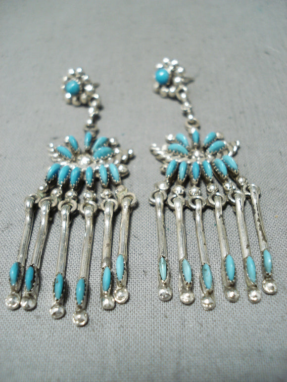 Exquisite Vintage Native American Zuni Sleeping Beauty Turquoise Sterling Silver Earrings-Nativo Arts