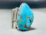 Fantastic Vintage Native American Navajo Old Kingman Turquoise Sterling Silver Ring-Nativo Arts