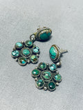 Important Arviso Vintage Native American Navajo Green Turquoise Sterling Silver Earrings-Nativo Arts