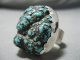 Outstanding Vintage Native American Navajo Seafoam Turquoise Sterling Silver Ring Old-Nativo Arts