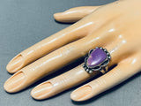 Huge Very Rare Vintage Native American Navajo Sugilite Sterling Silver Signed Ring Old-Nativo Arts