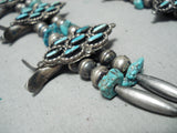 Intricate Vintage Native American Navajo Zuni Turquoise Sterling Silover Squash Blossom Necklace-Nativo Arts