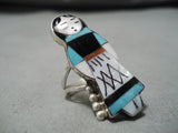 Exquisite Vintage Native American Zuni Turquoise Inlay Sterling Silver Corn Maiden Ring-Nativo Arts