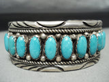 Signed Heavy Vintage Native American Navajo Domed Tubule Turquoise Sterling Silver Bracelet-Nativo Arts