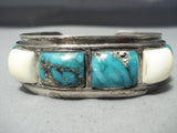Heavy Opulent Vintage Native American Navajo Blue Diamond Turquoise Sterling Silver Bracelet-Nativo Arts