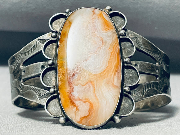 One Of The Best Vintage Native American Navajo Orange Jasper Sterling Silver Bracelet-Nativo Arts