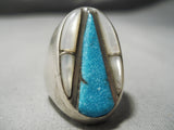 Thick And Heavy!! Vintage Native American Navajo Zuni Turquoise Sterling Silver Pearl Ring Old-Nativo Arts