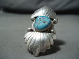 Mary Poncho Vintage Native American Zuni Blue Gem Turquoise Sterling Silver Ring-Nativo Arts