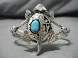 Magnificent Native American Navajo Horned Kachina Turquoise Nel Morton Sterling Silver Bracelet-Nativo Arts