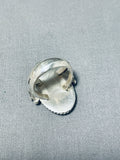 Important Native American Navajo Signed Inlay Turquoise Shell Scene Sterling Silver Ring-Nativo Arts