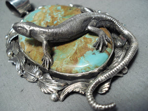 Tremendous San Felipe #8 Turquoise Mine Sterling Silver Gecko Pendant-Nativo Arts