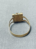 14k Gold Rare Signed Vintage Native American Navajo Turquoise Inlay Ring-Nativo Arts