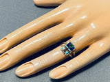 14k Gold Rare Signed Vintage Native American Navajo Turquoise Inlay Ring-Nativo Arts