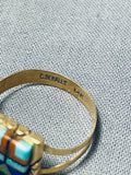 14k Gold Rare Signed Vintage Native American Navajo Turquoise Inlay Ring-Nativo Arts