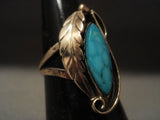14k Gold Vintage Navajo Native American Jewelry jewelry Blue Diamond Turquoise Ring Old-Nativo Arts
