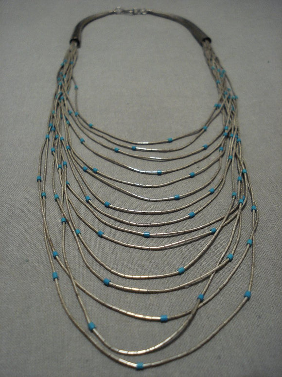 15 Tiers Vintage Santo Domingo/ Navajo Turquoise Native American Jewelry Silver Heishi Necklace-Nativo Arts
