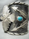 Huge Heavy Big!! Native American Turquoise Thunderbird Sterling Silver Bracelet-Nativo Arts