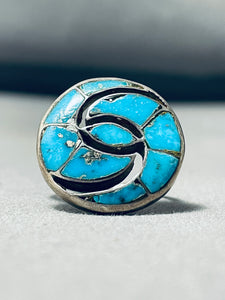 Twirling Turquoise Vintage Native American Zuni Sterling Silver Ring Old-Nativo Arts