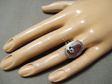Important Parrot Zuni Native American Coral Sterling Silver Ring-Nativo Arts