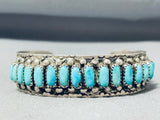 Fred Weekoty Vintage Native American Zuni Blue Gem Turquoise Sterling Silver Bracelet-Nativo Arts