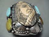 Native American One Of The Most Intricate Ever Turquoise Hand Carved Sterling Silver Bracelet-Nativo Arts