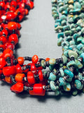 Rye Whitegoat Native American Navajo Coral Turquoise Hand Woven Necklace-Nativo Arts