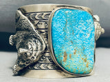 181 Grams Powerful Bear Native American Navajo Turquoise Sterling Silver Bracelet Cuff-Nativo Arts