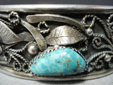 Extreme Detail! Vintage Native American Navajo Pilot Mountain Turquoise Sterling Silver Bracelet-Nativo Arts