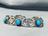 Native American One Of The Most Unique Buffalo Turquoise Sterling Silver Link Bracelet-Nativo Arts