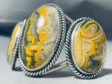 Best 3 Stone Honeybee Jasper Vintage Native American Navajo Sterling Silver Bracelet-Nativo Arts