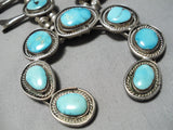 Blue Diamond Turquoise Vintage Native American Navajo Sterling Silver Squssh Blossom Necklace-Nativo Arts