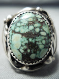 Incredible Vintage Native American Navajo Green Turquoise Spiderweb Turquoise Sterling Ring-Nativo Arts