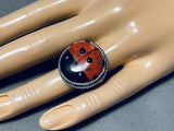Native American Important Ben Begaye (d.) Coral Ladybug Sterling Silver Ring-Nativo Arts