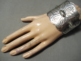 One Of The Best Early Vintage Native American Navajo Coin Silver Repoussed Bracelet Cuff-Nativo Arts