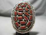 Impressive Navajo Coral Cluster Sterling Silver Ring Native American-Nativo Arts