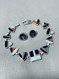 Native American Dynamic Vintage Turquoise Sterling Silver Bracelet And Earring Inlay Set-Nativo Arts