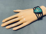 Rare Vintage Native American Navajo Pilot Mountain Rare Turquoise Sterling Silver Bracelet-Nativo Arts