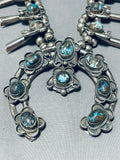 Rare Bisbee Turquoise Vintage Native American Navajo Sterling Silver Squash Blossom Necklace-Nativo Arts