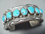Extraordinary Vintage Native American Navajo Kingman Turquoise Sterling Silver Bracelet Old-Nativo Arts