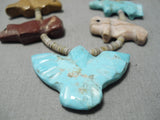 Museum Vintage Native American Navajo Hand Carved Turquoise Fetish Sterling Silver Necklace Old-Nativo Arts