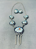 Authentic Vintage Native American Zuni Turquoise Sterling Silver Sunface Necklace Earring Set-Nativo Arts