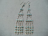 Beautiful Vintage Native American Zuni Turquoise Sterling Silver Chandelier Earrings-Nativo Arts