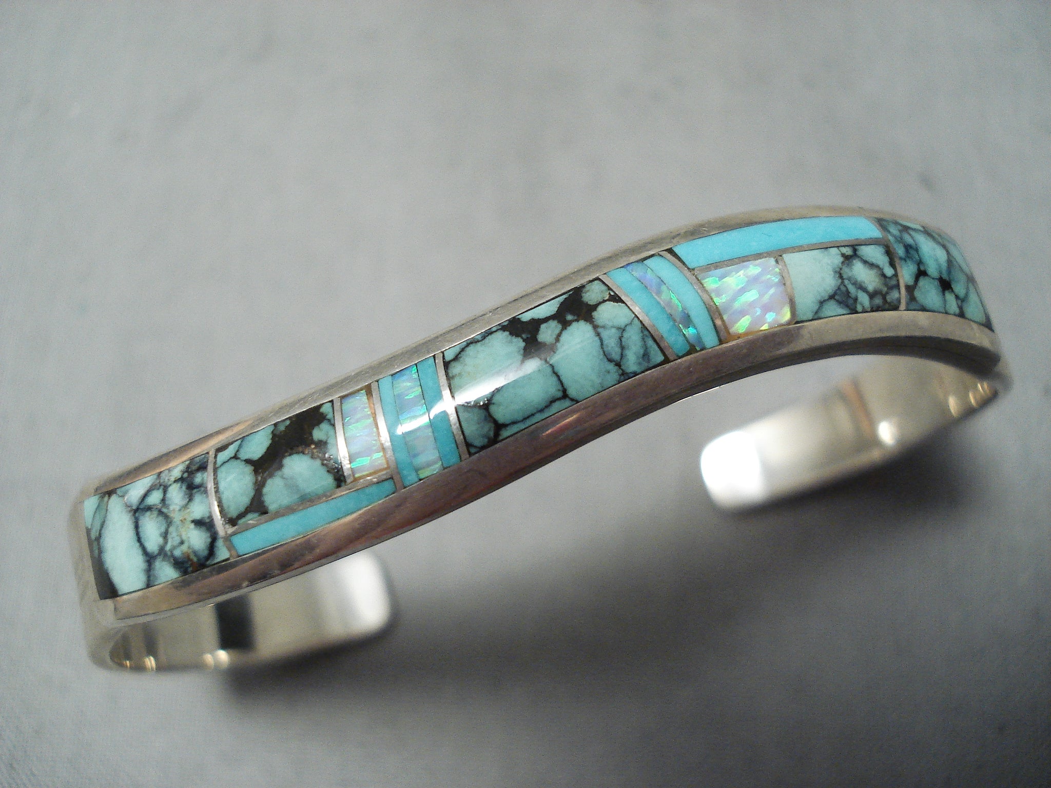 James Lee Navajo Turquoise And Opal Sterling Silver Bracelet