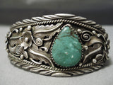 Native American Superior Vintage Garden Of Leaves Sterling Silver Green Turquoise Bracelet-Nativo Arts