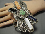 One Of The Tallest Vintage Native American Navajo Gaspeite Sterling Silver Bracelet Old-Nativo Arts