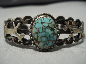 Amazing Early 1900's Vintage Native American Navajo Sterling Silver Spiderweb Turquoise Bracelet-Nativo Arts